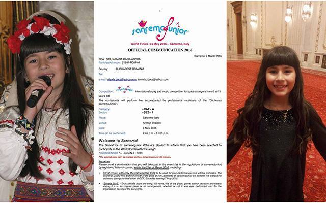 Micuţa Raisa a primit invitaţia oficială pentru finala San Remo Junior 2016.