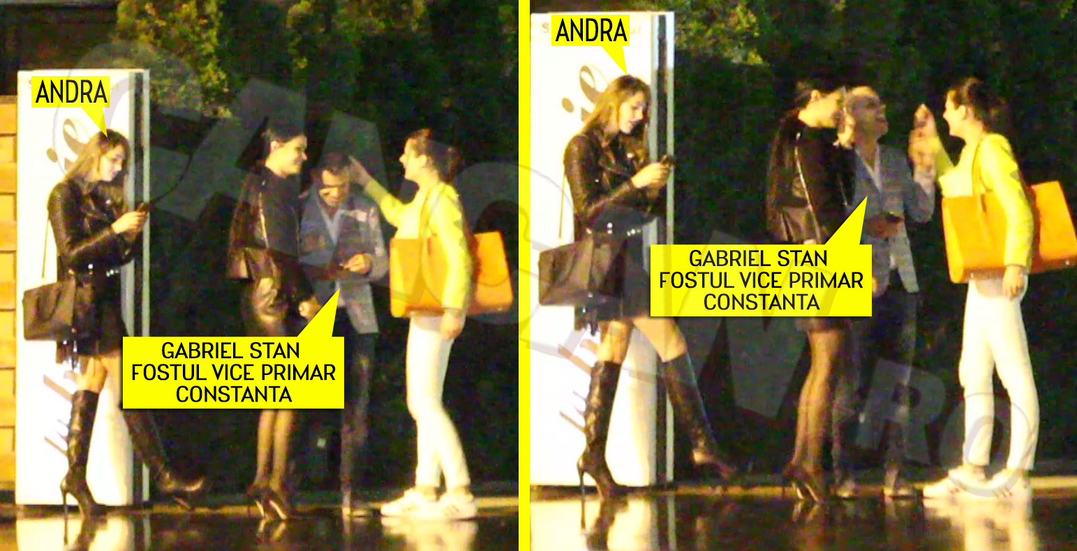 Manechinele Andra şi Roxana, plus o a treia prietenă misterioasă, i-au mâncat seminţe în cap fostului vice de Constanţa până când un taxi a venit să salveze situaţia.