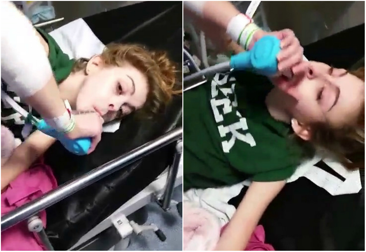 Tânăra de 23 de ani inhalează o combinaţie de oxigen şi gaz, pentru a putea face faţă durerilor puternice pe care le resimte în fiecare zi