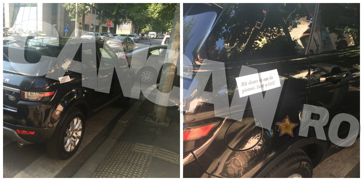 Un trecător a fost deranjat de faptul că un şofer a parcat pe trecerea de pietoni, aşa că i-a lăsat un bileţel.