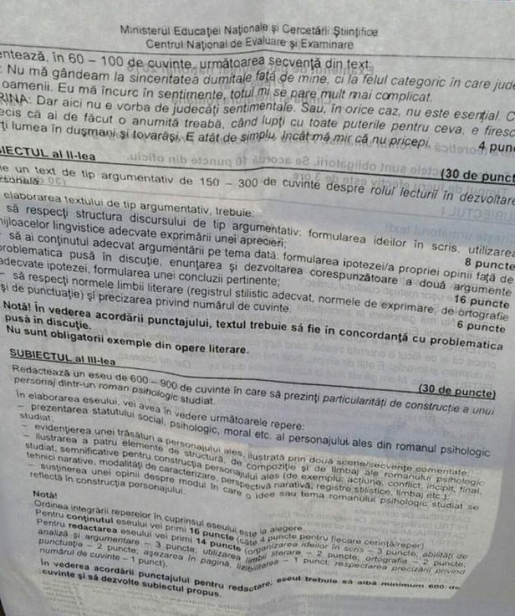 Subiecte la profilul uman (sursă: Adevărul)