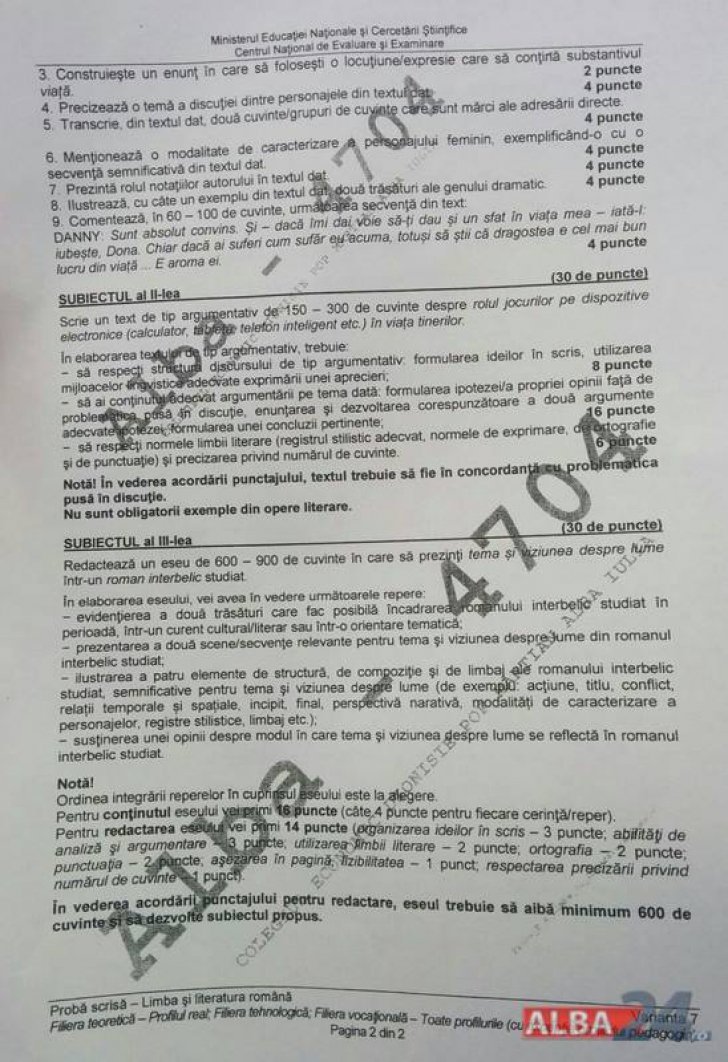 Subiecte la profilul real (sursa: Alba24.ro)