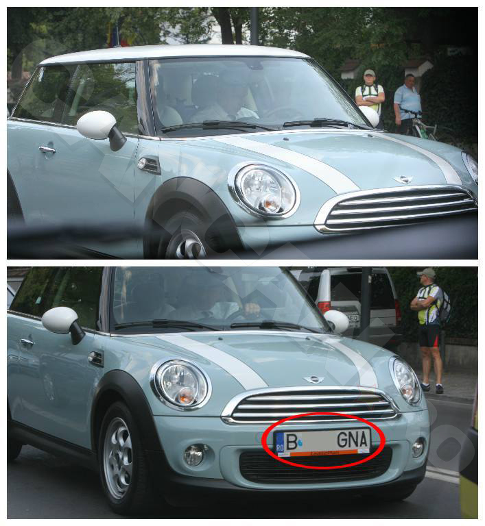 Mircea Geoană şi-a ,,personalizat'' Mini Cooper-ul cu numele său.