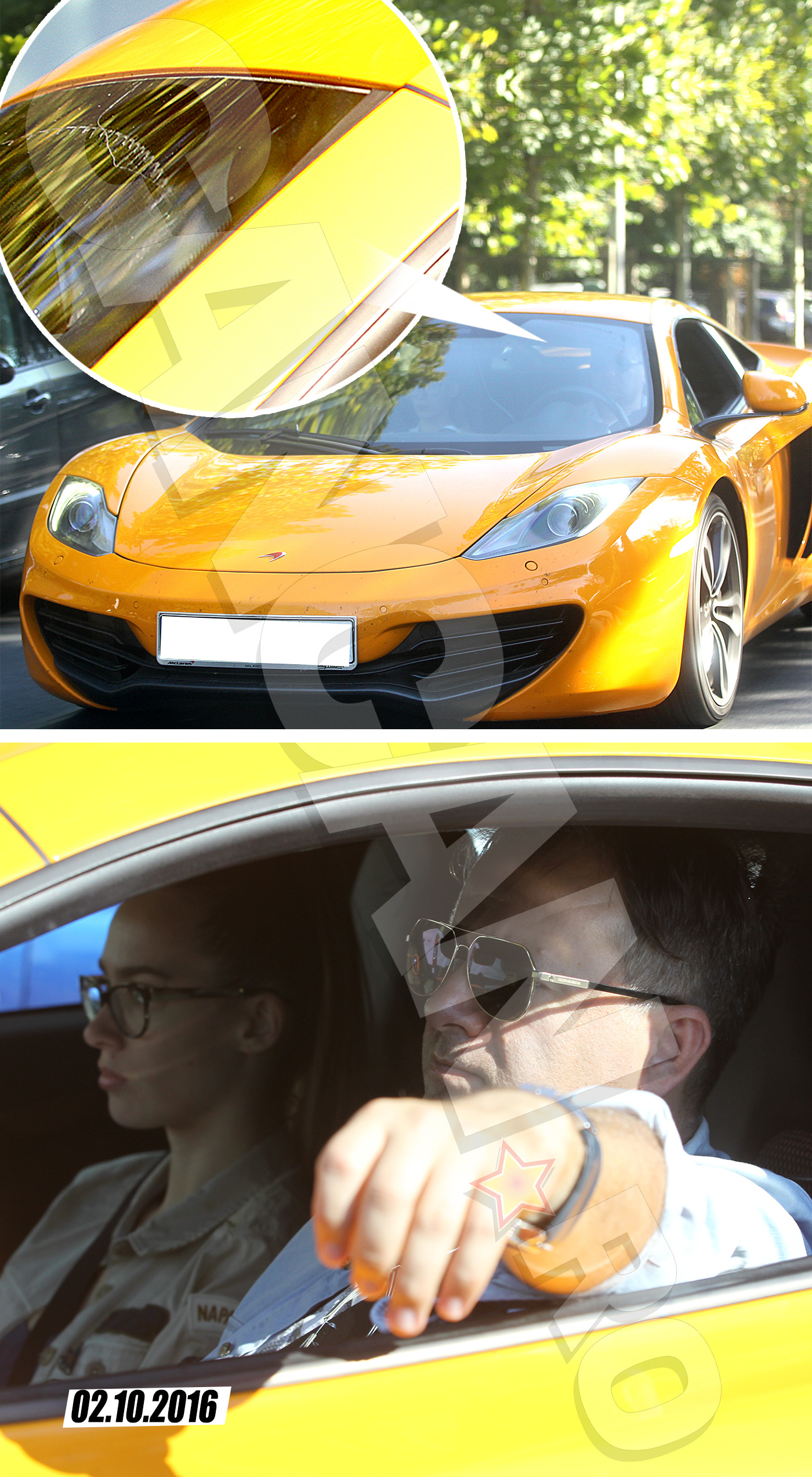 Pe parbrizul super-maşinii McLaren încă se poate observa crăpătura