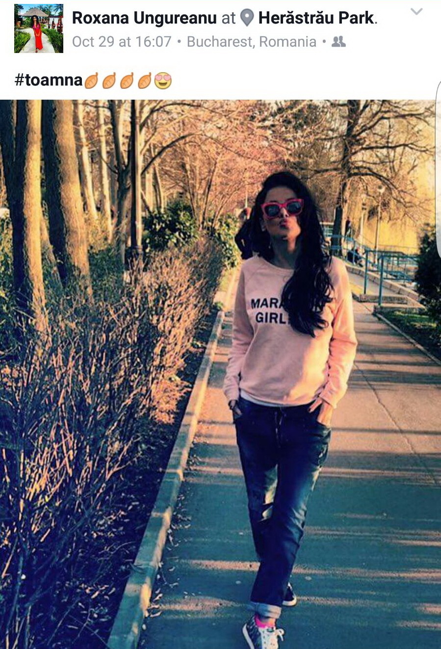 La nici 24 de ore după incidentul de la LOFT, Roxana Ungureanu a încercat să ”mascheze” totul postând pe Facebook o fotografie cu ea în Herăstrău
