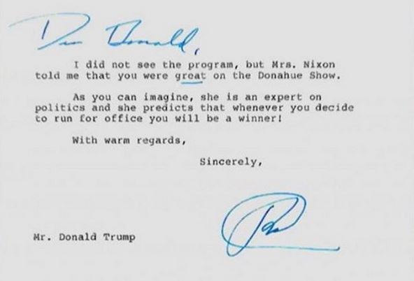 Nixon îi scria lui Trump aceste rânduri în urmă cu 30 de ani