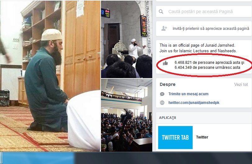 Junaid Jamshed era urmărit pe Facebook de aproape 6,5 milioane de persoane