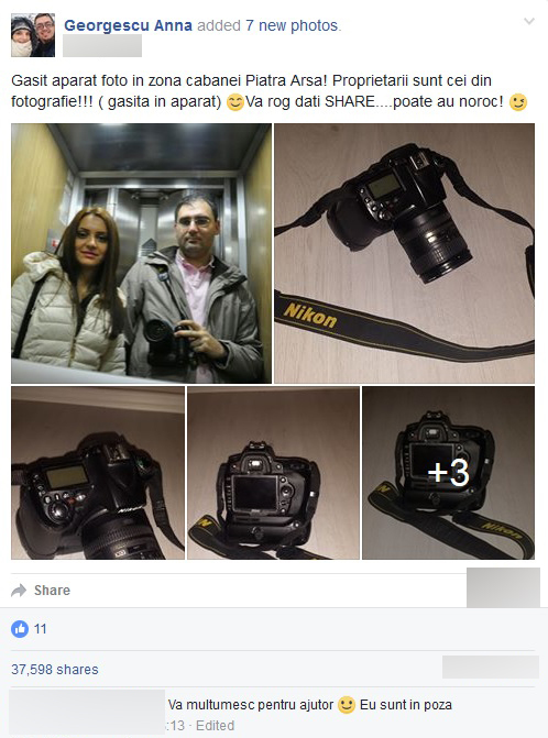 Postarea Annei a devenit instantaneu virală, iar totul s-a terminat cu bine. (Sursă foto - Facebook Georgescu Anna)