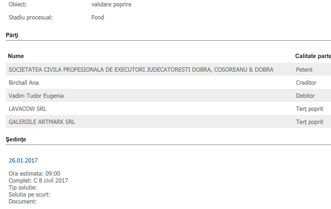 Ana Birchall se judecă cu moştenitorii lui Vadim Tudor.