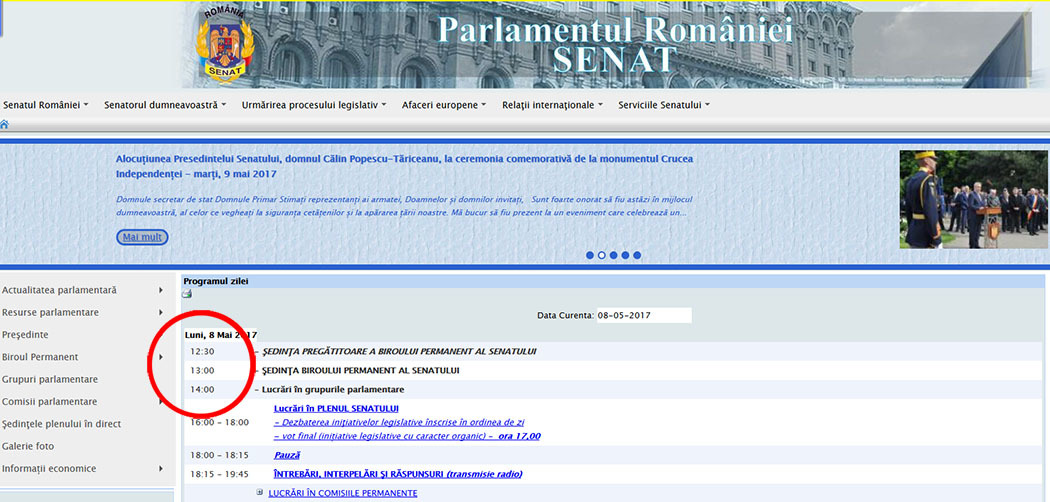 Programul de la Senat, în timpul 