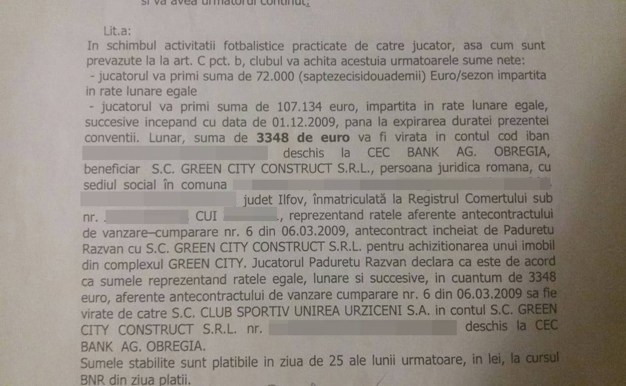 Iată cum arăta contractul unui jucător şi pe care Dumitru Bucşaru nu l-a respectat
