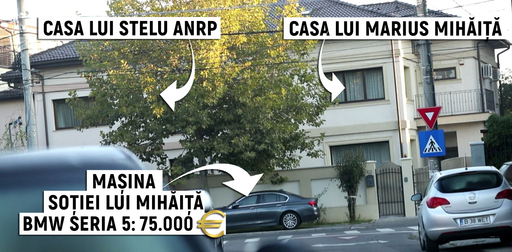 Maşina soţiei lui Mihăiţă, parcată lângă imobilul în care locuiesc familia secretarului şi cea a lui 