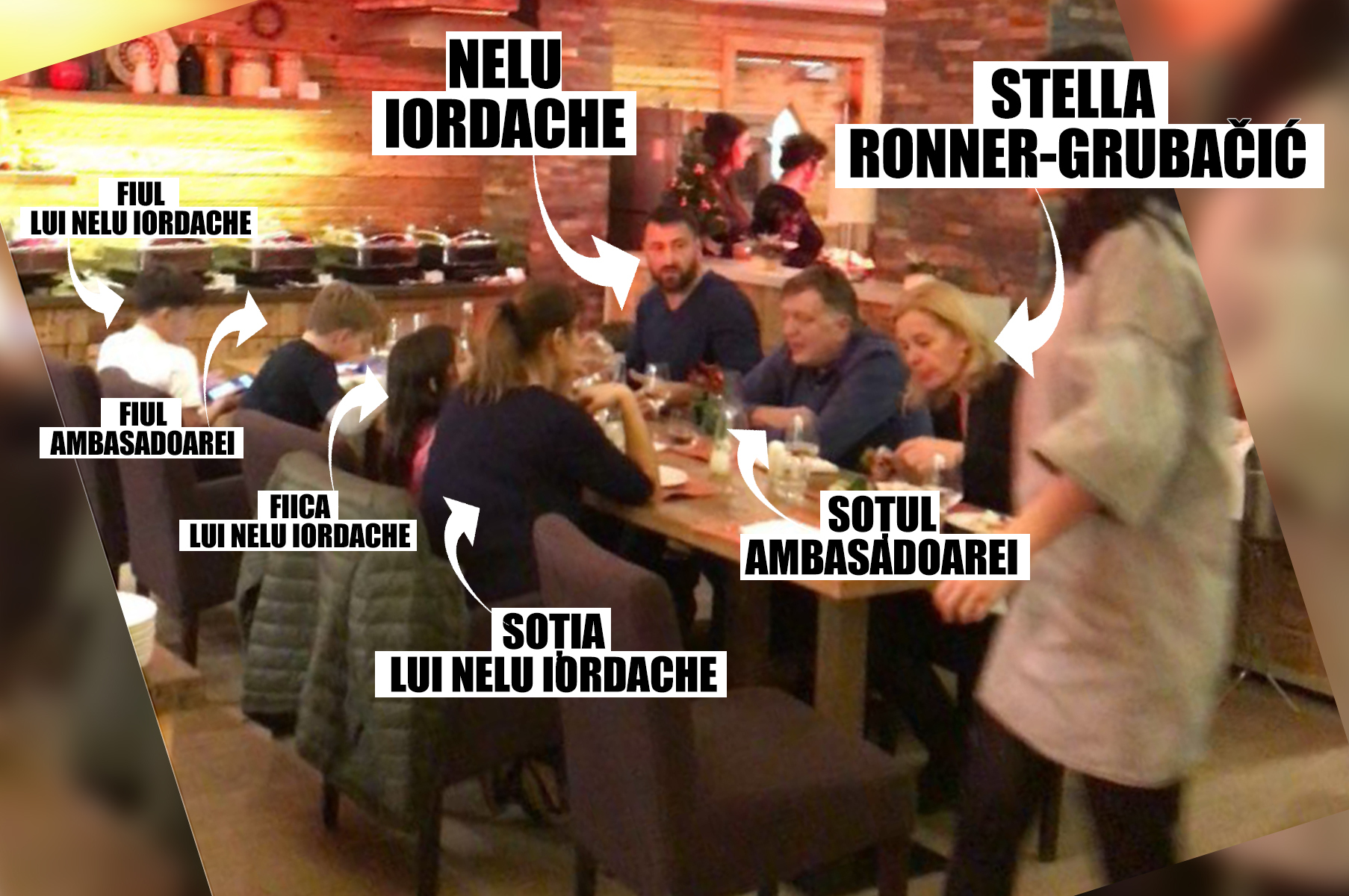 1 IANUARIE 2018. ORA 20.30. Ambasadoarea Olandei, soţul şi fiul acesteia au luat cina alături de Nelu şi doamna Iordache, dar şi de copiii acestora din urmă