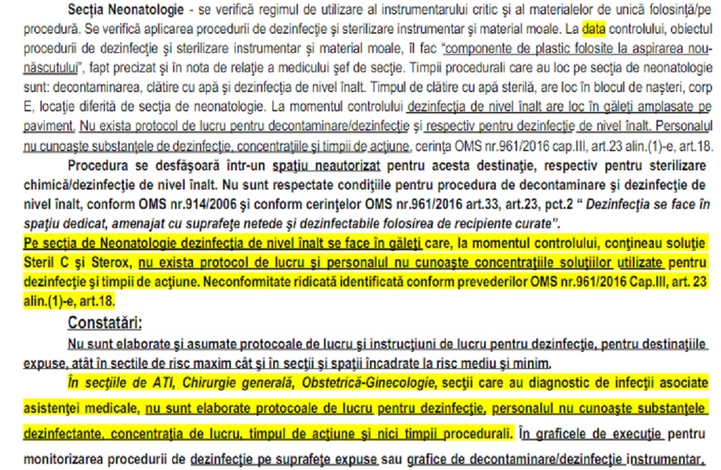 Fragment din raportul Corpului de Control al Ministerului Sănătăţii (Sursa: tolo.ro)