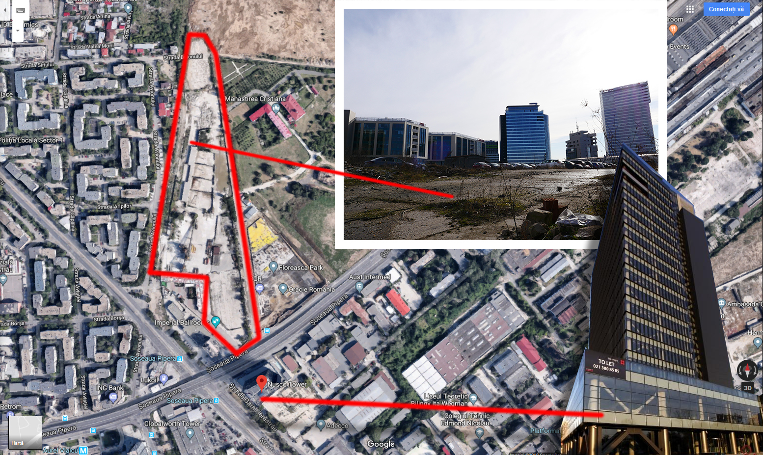 Încercuit cu roşu este terenul deţinut de Iacov şi partenerii lui. Se află chiar vizavi de Nusco Tower