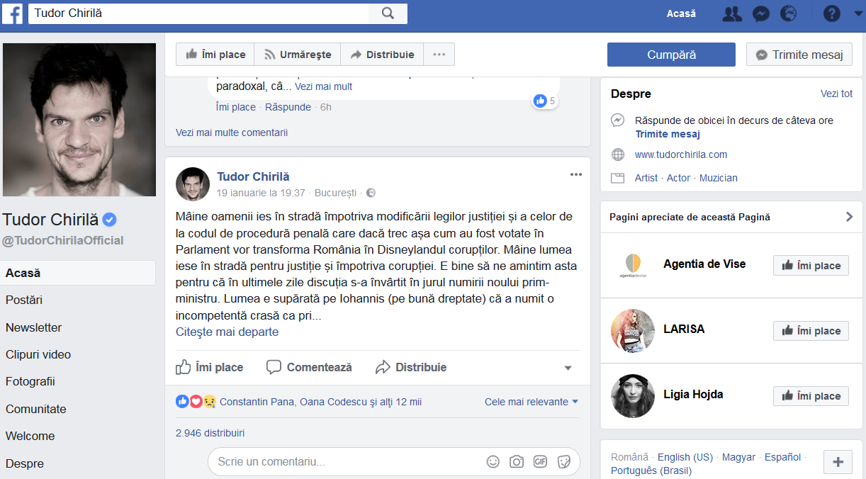 Vineri seară, vedeta PROTV-ului a îndemnat oamenii să participe în număr cât mai mare la proteste