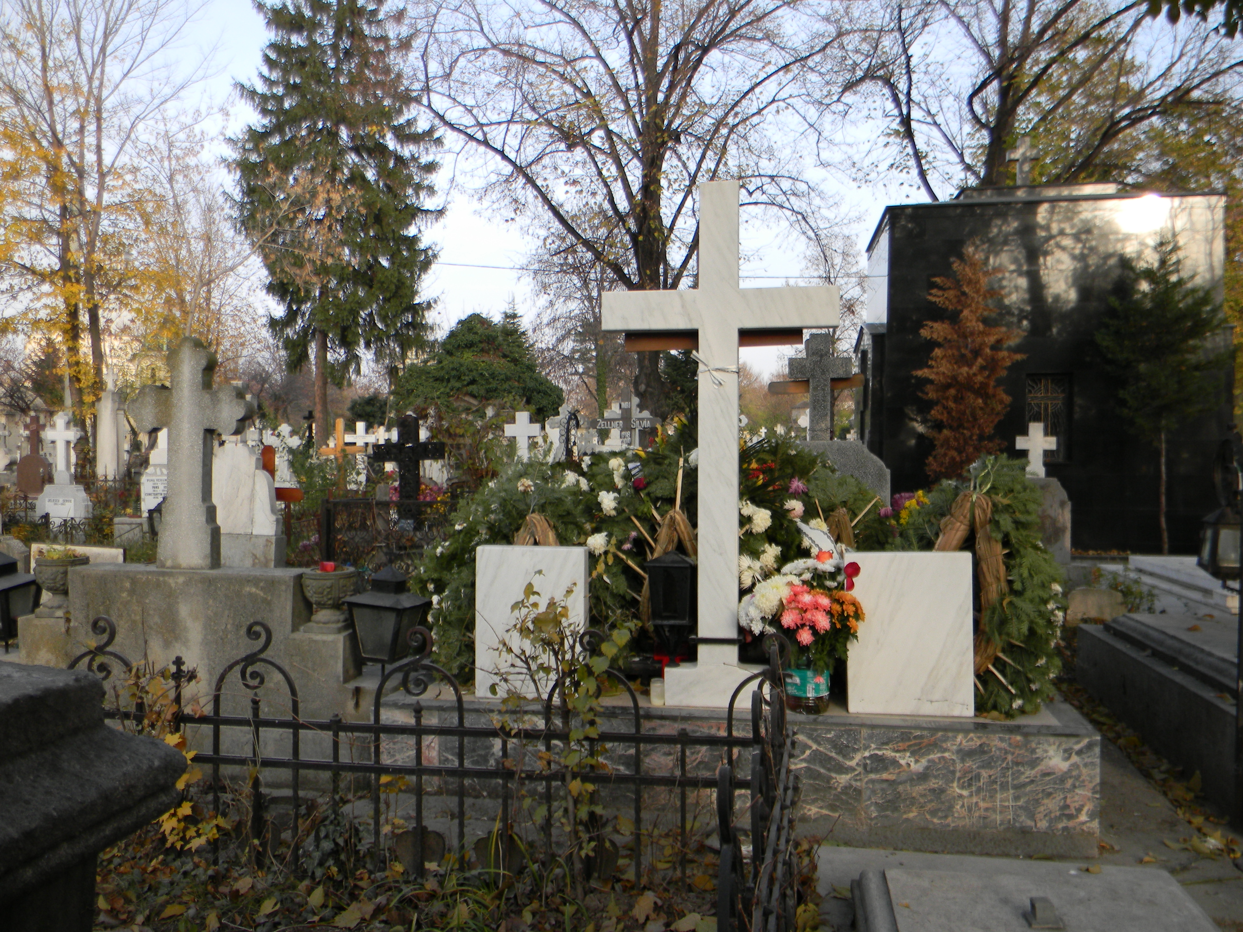 Anca Pandrea a trecut, sambata, pe la mormantul lui Iurie Darie si i-a lasat cateva crizanteme sidoi trandafiri