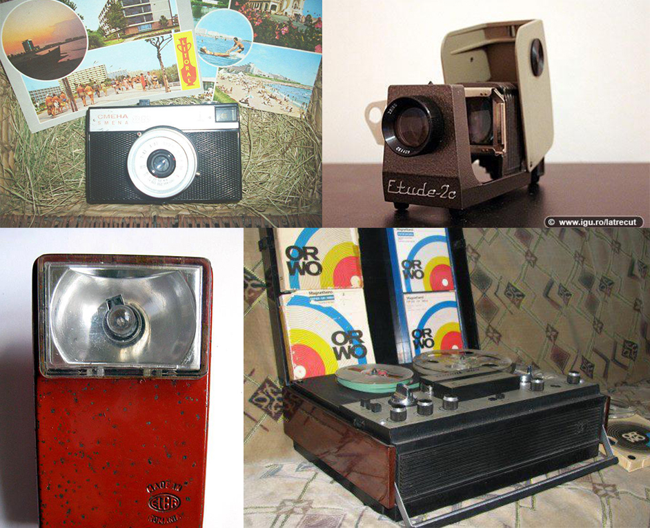 In locul unui sistem home-cinema si a computerelor performante de azi, romanii se multumeau cu un aparat foto Smena, o lanterna Elba si unul dintre faimoasele magnetofoane si diapozitive