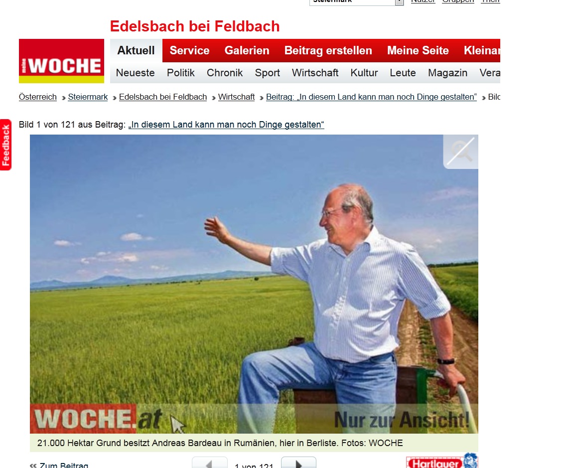 Grupul controlat de afaceristul austriac are in proprietate 15.600 hectare de teren agricol, alte 5.900 hectare fiind concesionate de la ADS, in timp ce 4.500 hectare sunt arendate de la proprietari particulari