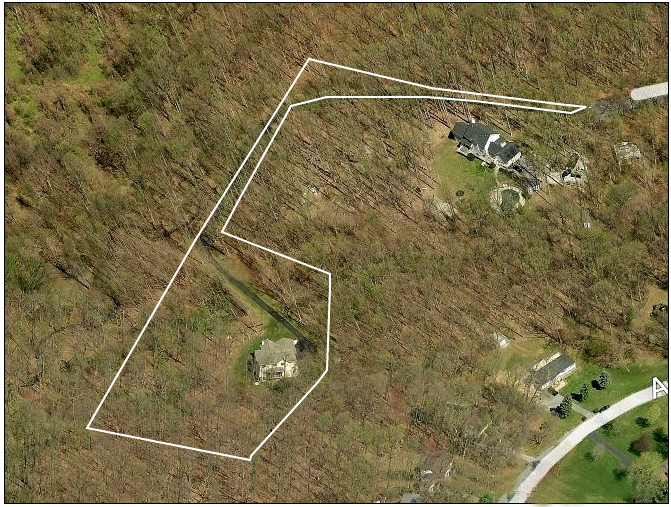 Proprietatea familiei Velculescu (in chenar alb) se intinde pe aproape un hectar si e situata in mijlocul unei paduri