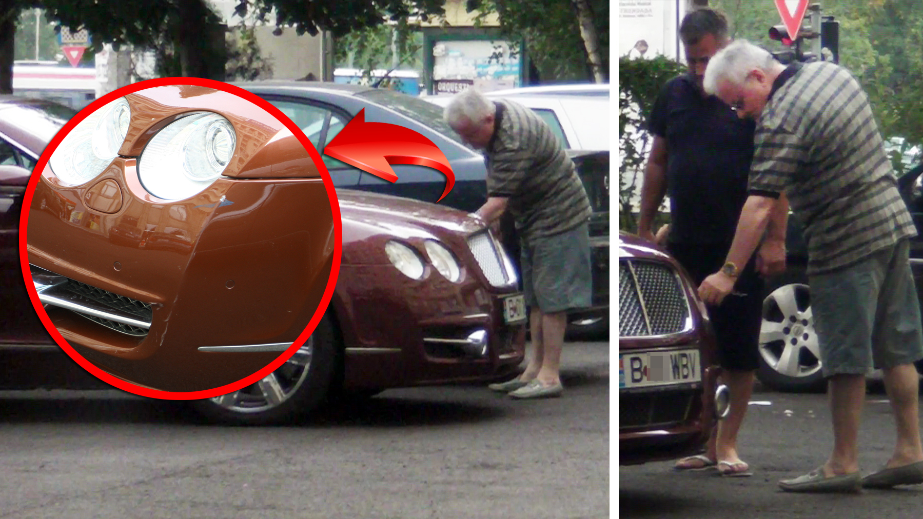 Milionarul de la Izvorani a verificat, cu sufletul la gura, atent pagubele inregistrate la Bentley-ul sau