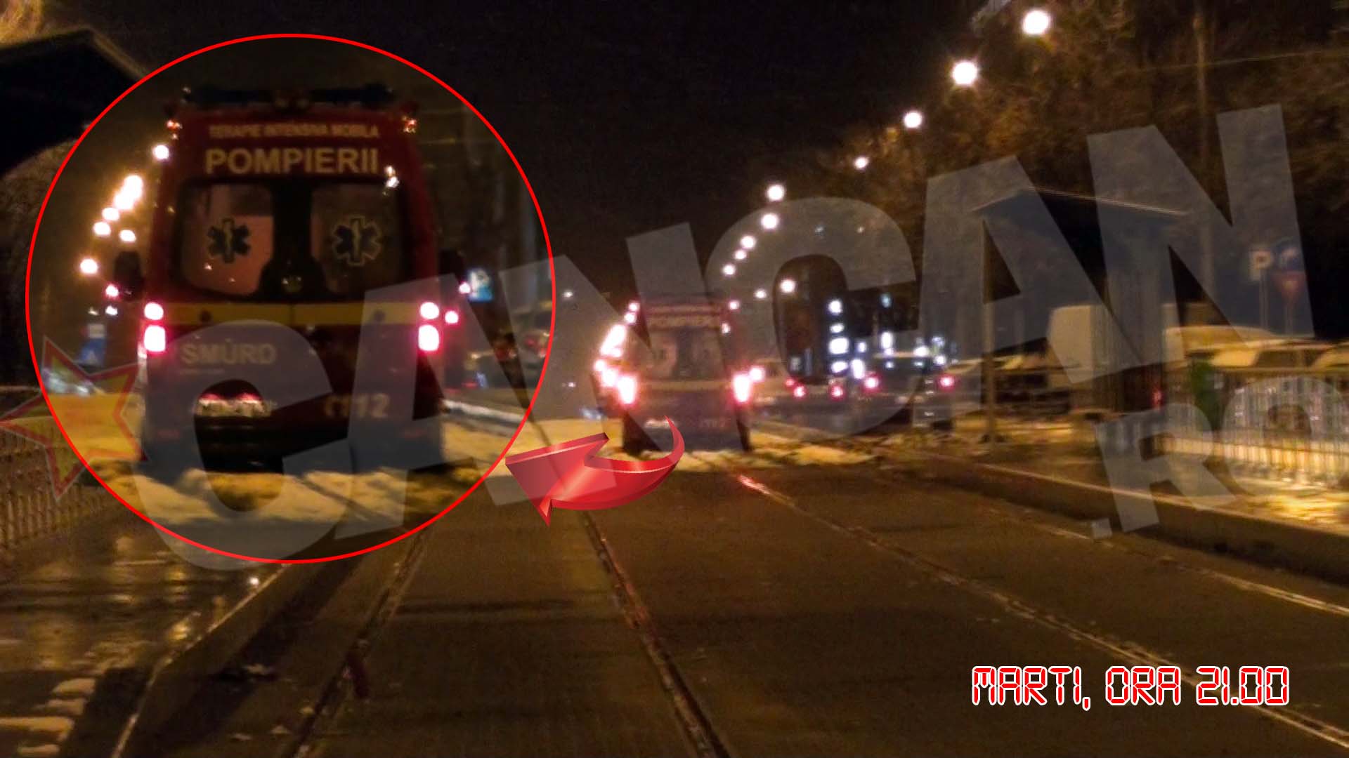 Ambulanta SMURD a ramas impotmolita pe linia de tramvai