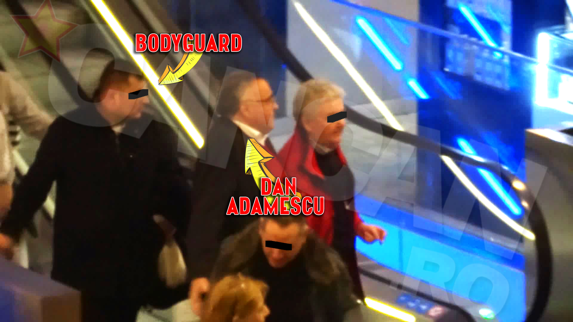 Omul de afaceri a discutat cu o cunostinta dupa ce a iesit de la film, fiind pazit de bodyguarzi