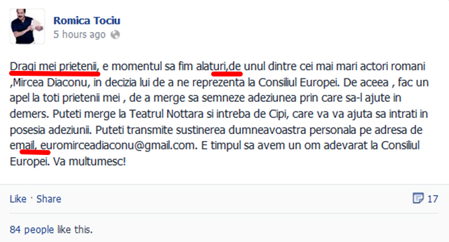 Acesta este primul apel postat de Romica pe Facebook