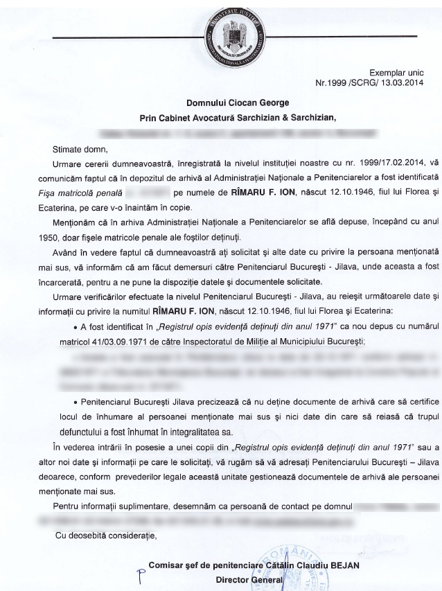 Documentul care demonstreaza ca nici macar autoritatile nu stiu ce s-a intamplat cu osemintele lui Ion Ramaru