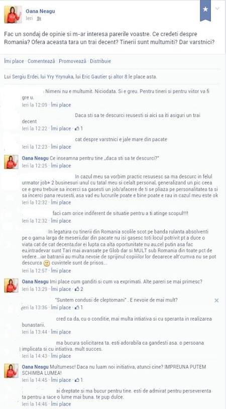 Oana a facut un sondaj online pe un cont de socializare