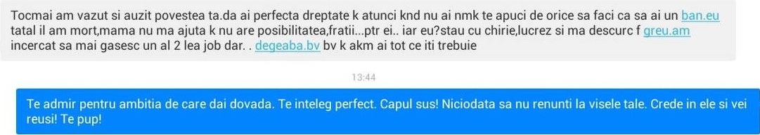 Unul din mesajele primite de Oana