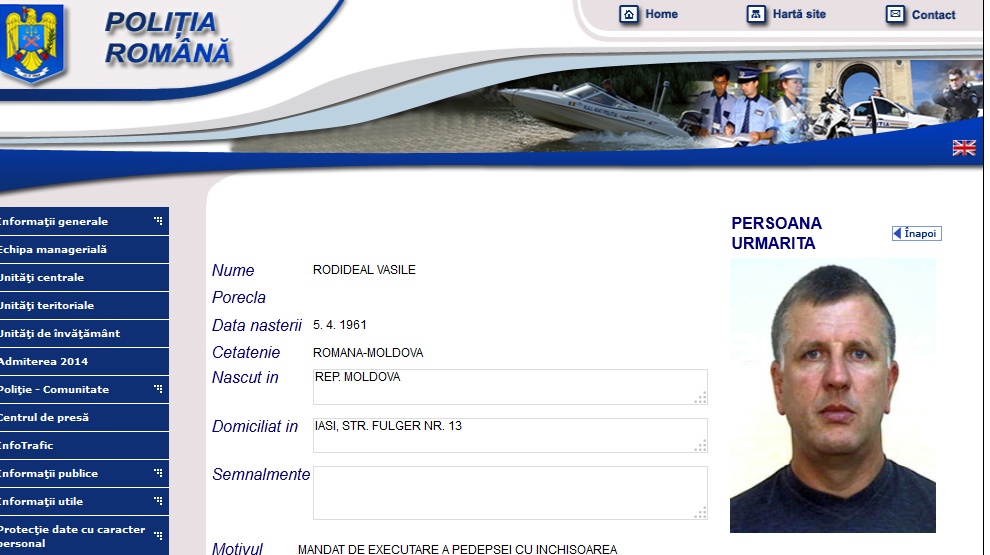 Vasile Rodideal este cautat de politisti