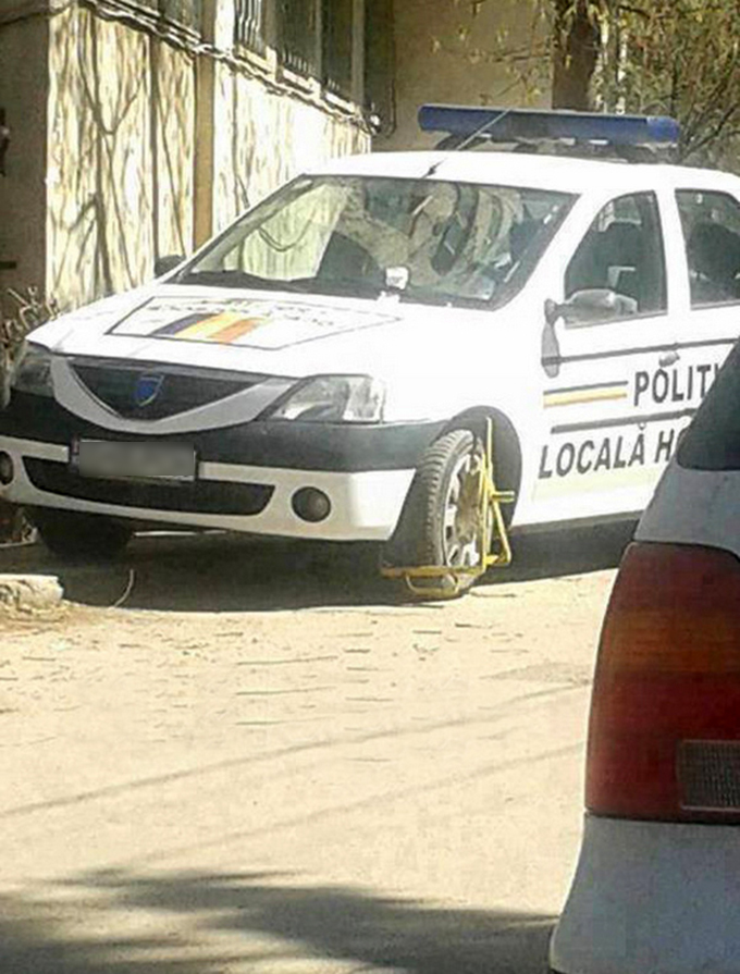 Soferul acestei masini a Politiei Locale a avut parte de o mare surpriza. Si nu una tocmai placuta!