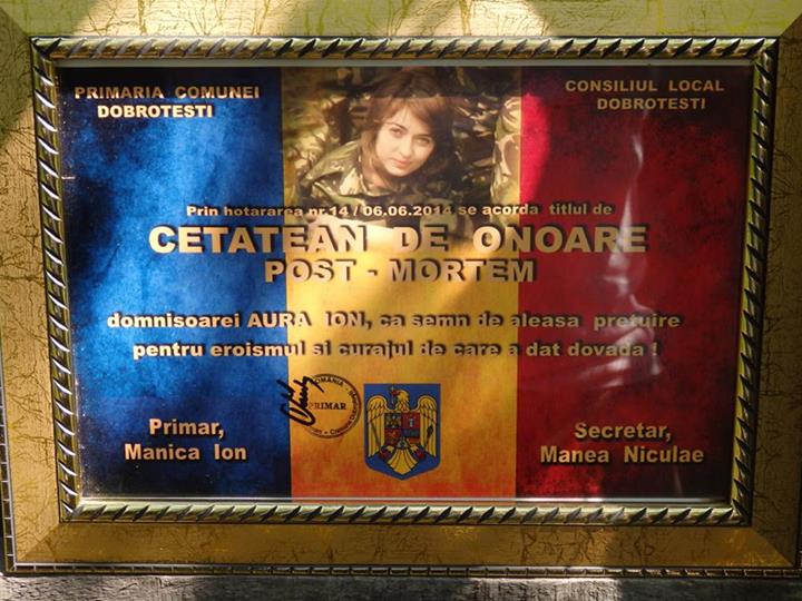 Aura Ion a fost facuta cetatean de onoare al comunei in care a copilarit