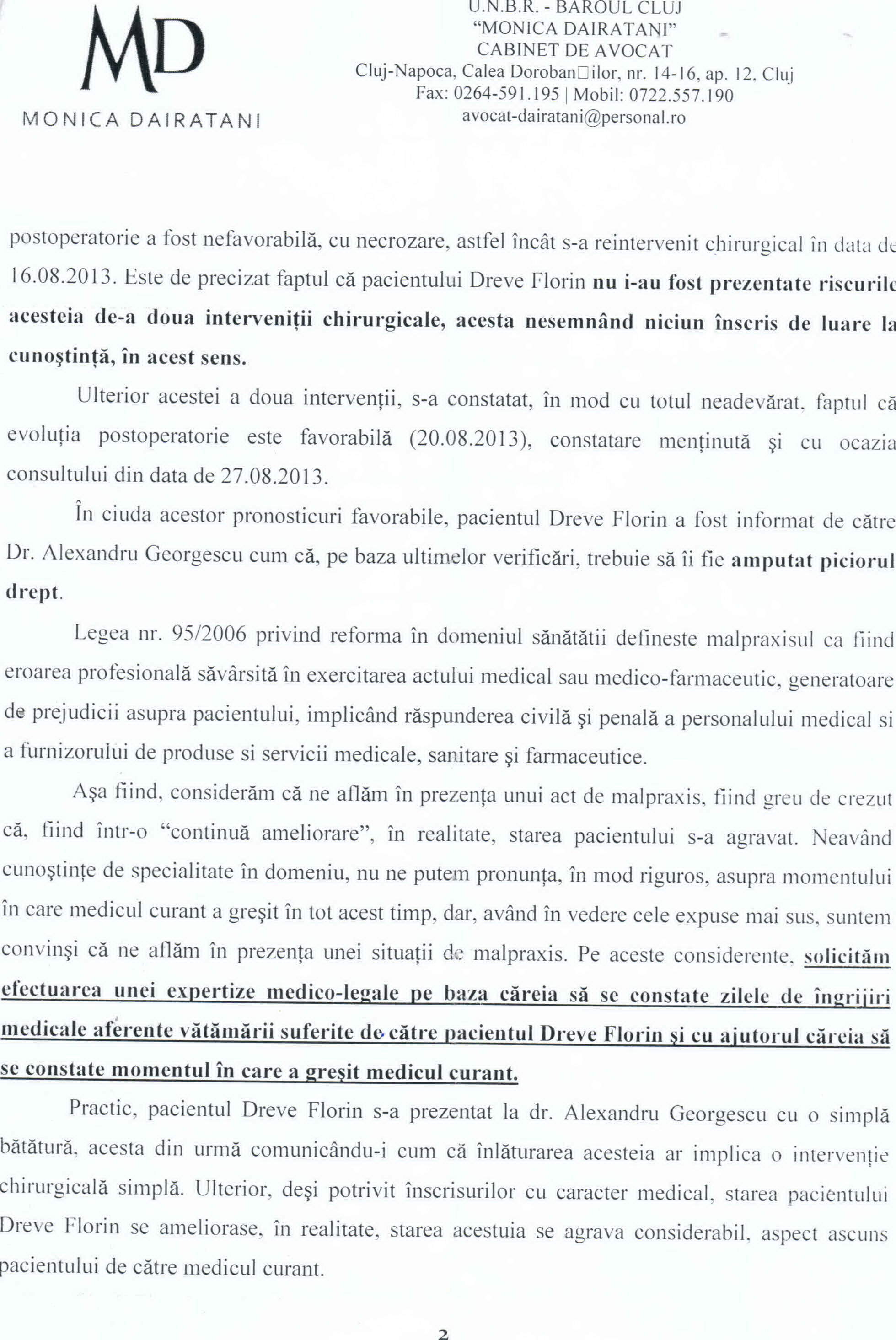 Avocata sustine ca a incercat sa se inteleaga amiabil cu medicul