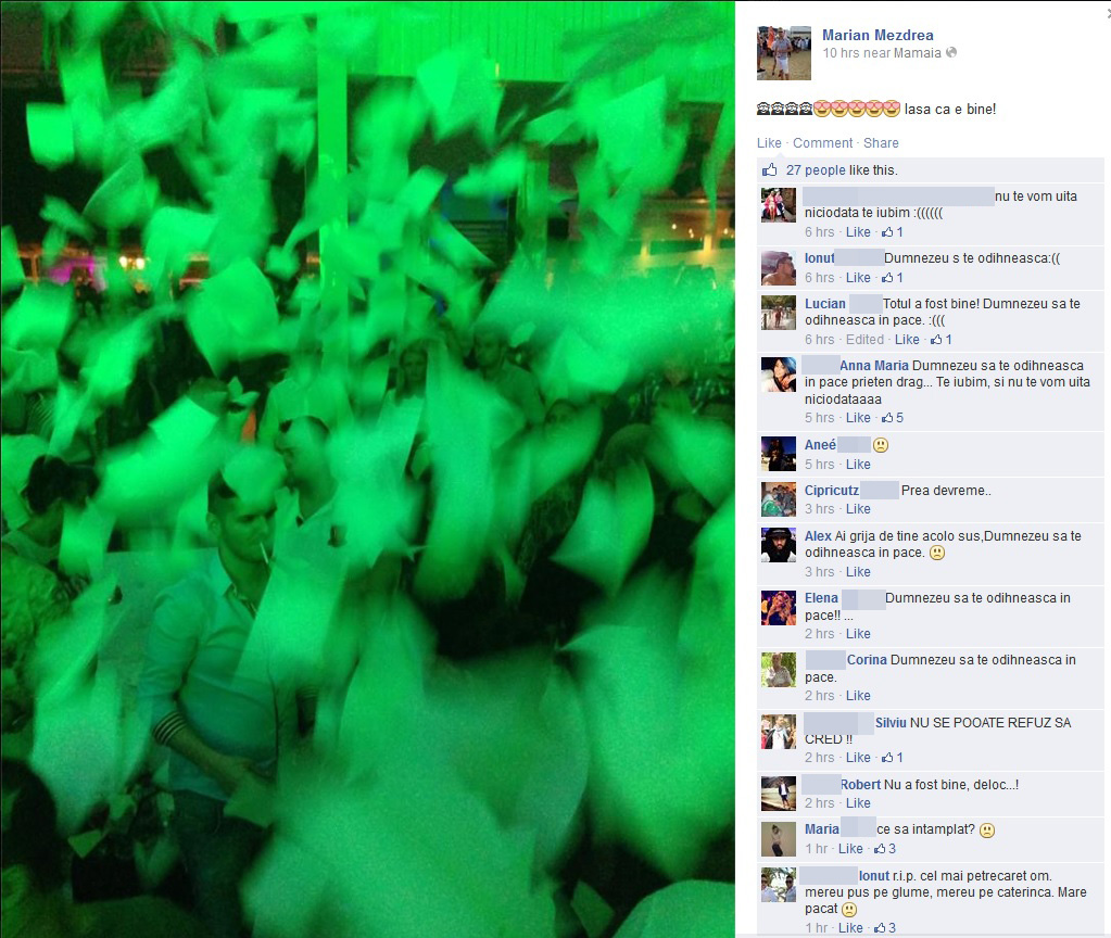 Ultima poza postata de Marian chiar inainte sa moara