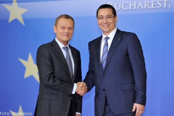 Victor Ponta, alaturi de presedintele Consiliului European, Donald Tusk