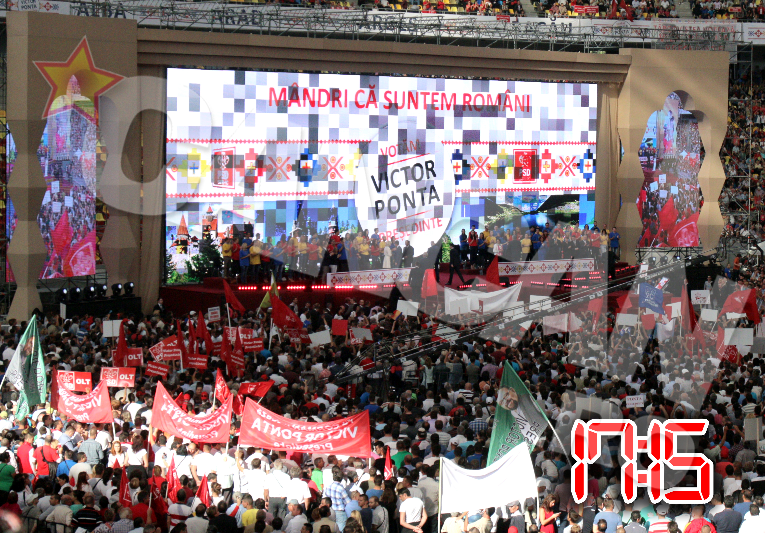 Acesta este ecranul pe care au rulat mesajele premierilor din Cehia, Albania si Georgia