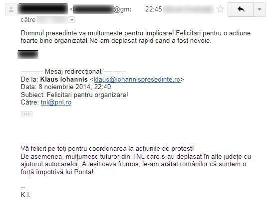 Acesta este e-mailul prin care Iohannis le-a multumit celor din TNL