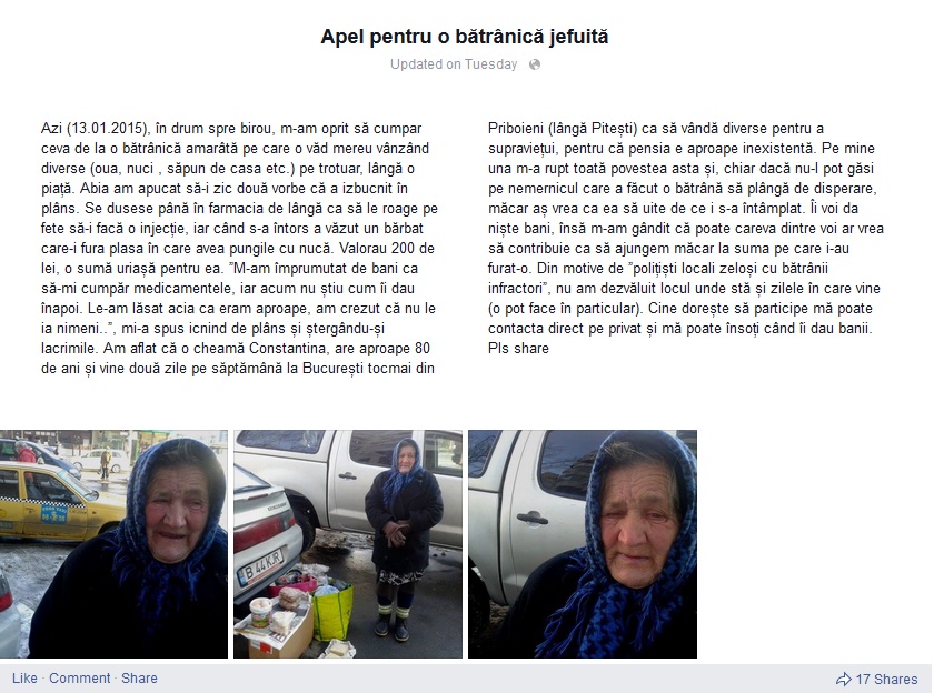 Povestea batranicii a ajuns virala in mediul virtual