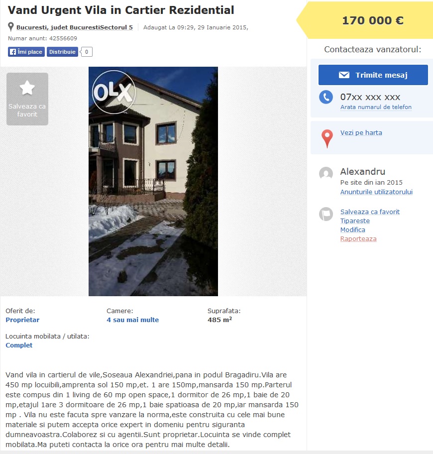 Casa a fost scoasa la vanzare luna trecuta