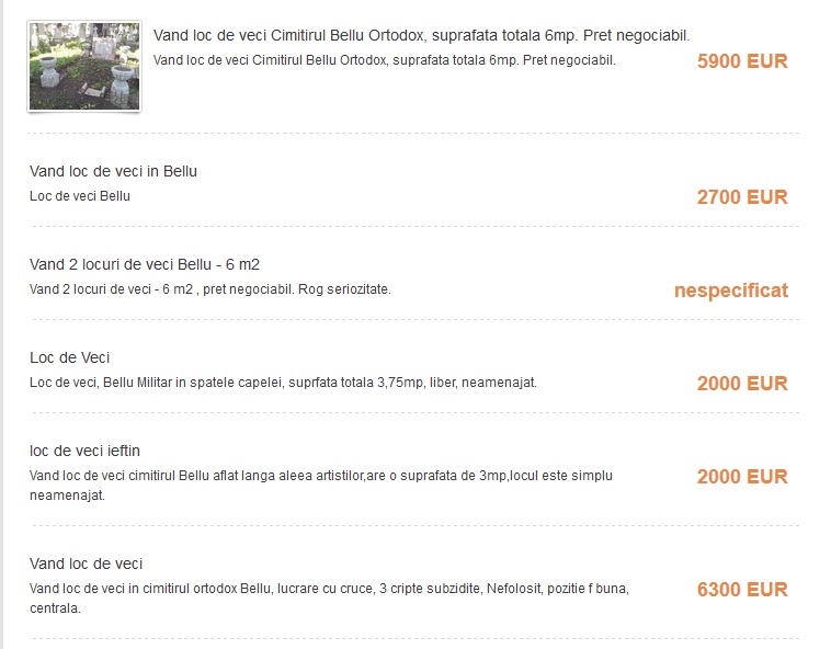 Pretul locurilor de veci din Eternitatea au explodat