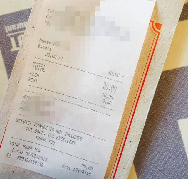 Vezi cum arata bonul fiscal pentru bacsis