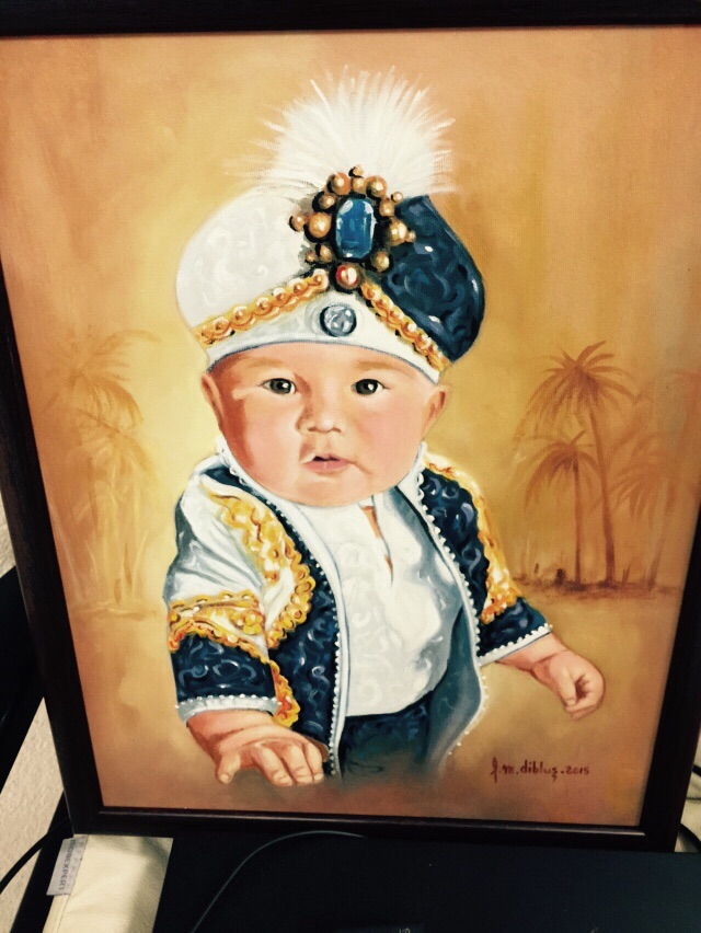 Piedone a facut un tabloul cu nepotelul sau pe care i l-a daruit cadou sotiei sale