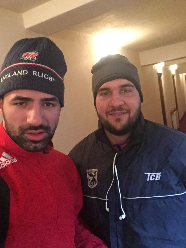 Bogdan Stoica alaturi de preparatorul fizic, Robert Badea, capitanul echipei de rugby Sportul Studentesc