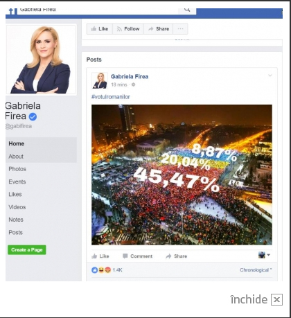 Gabriela Firea a şter postarea pe care o făcuse duminică.