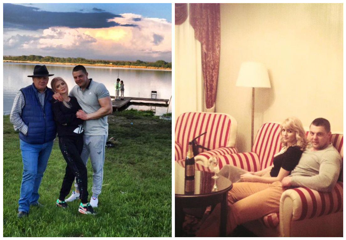 Prefectul de Vaslui, soţia acestuia şi socrul său (foto stânga). Eduard Popică şi soţia s-au pozat cu şampania pe masă (foto dreapta)