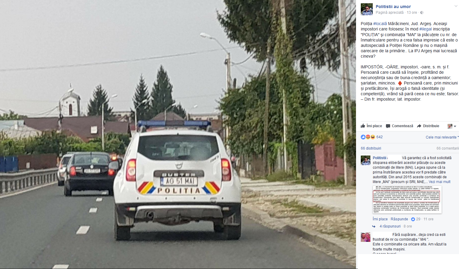 Masina cu inscripţiile Poliţiei a stârnit isteria pe internet