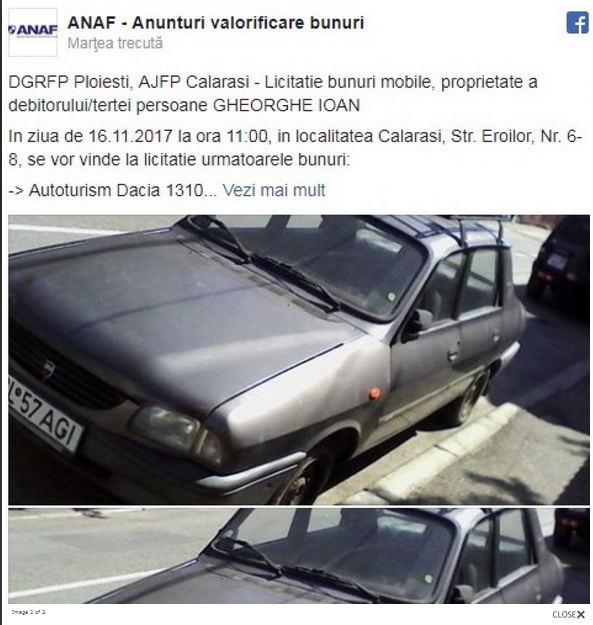 ANAF scoate la vânzare o Dacia 1310
