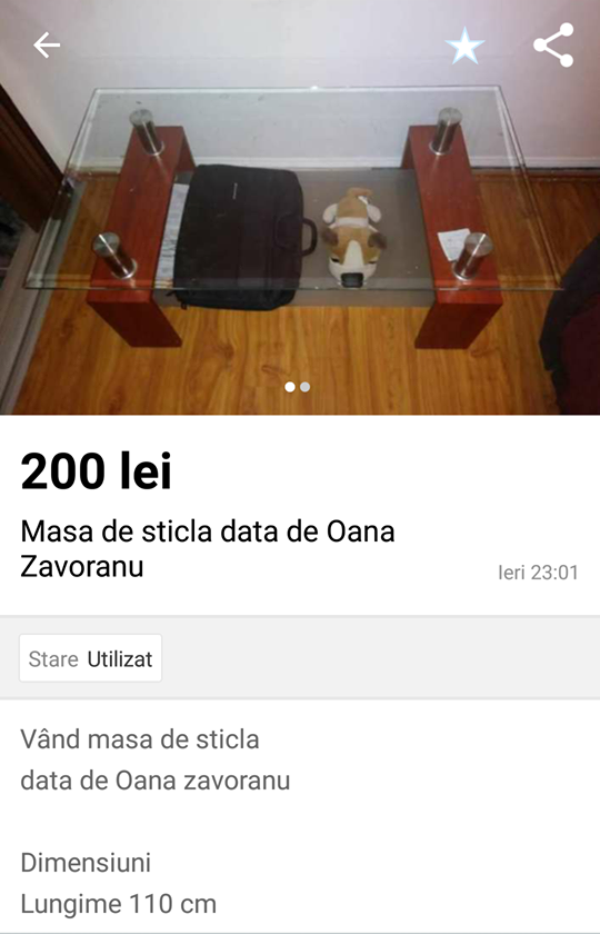 O persoană susţine că a primit această masă de la Oana Zăvoranu